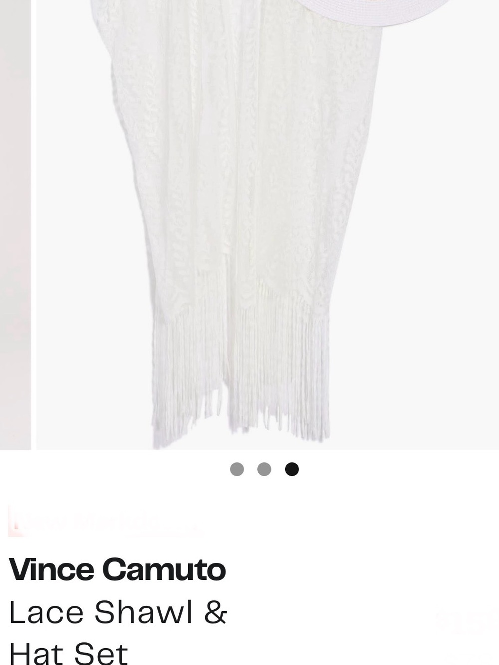 Vince Camuto White Lace Fringe Shawl with Wide Brim Matching Hat Vacay Set